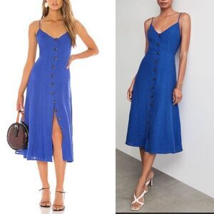 BCBGMaxAzria Sleeveless Linen Button-front Linen Midi Dress Blueb 16